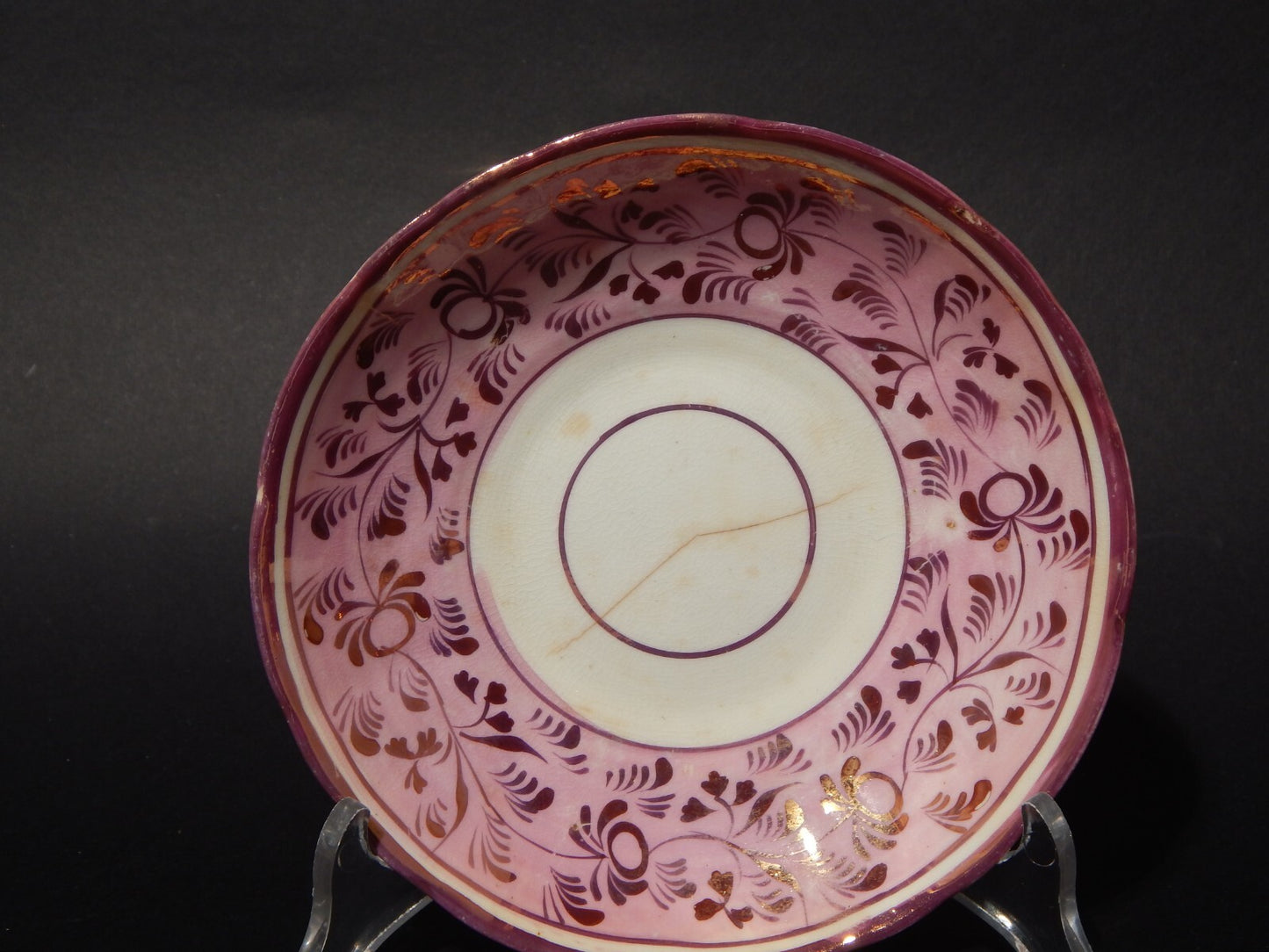 ANTICA GEORGIANA TAZZA TE' PORCELLANA LUSTRO ROSA STAFFORDSHIRE DIFETTI