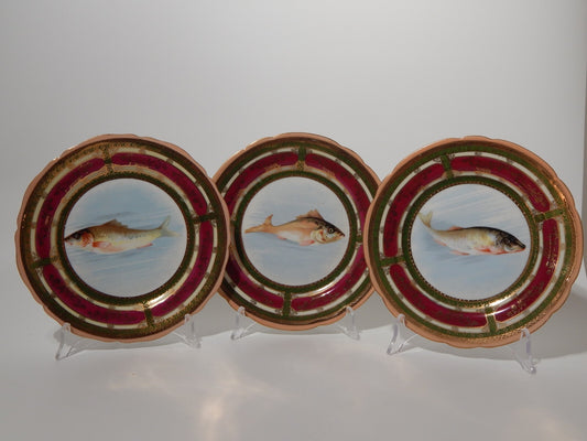 #ANTICO IMPORTANTE SET 6 PIATTI PESCE STILE PORCELLANA IMPERIALE VIENNA AUSTRIA