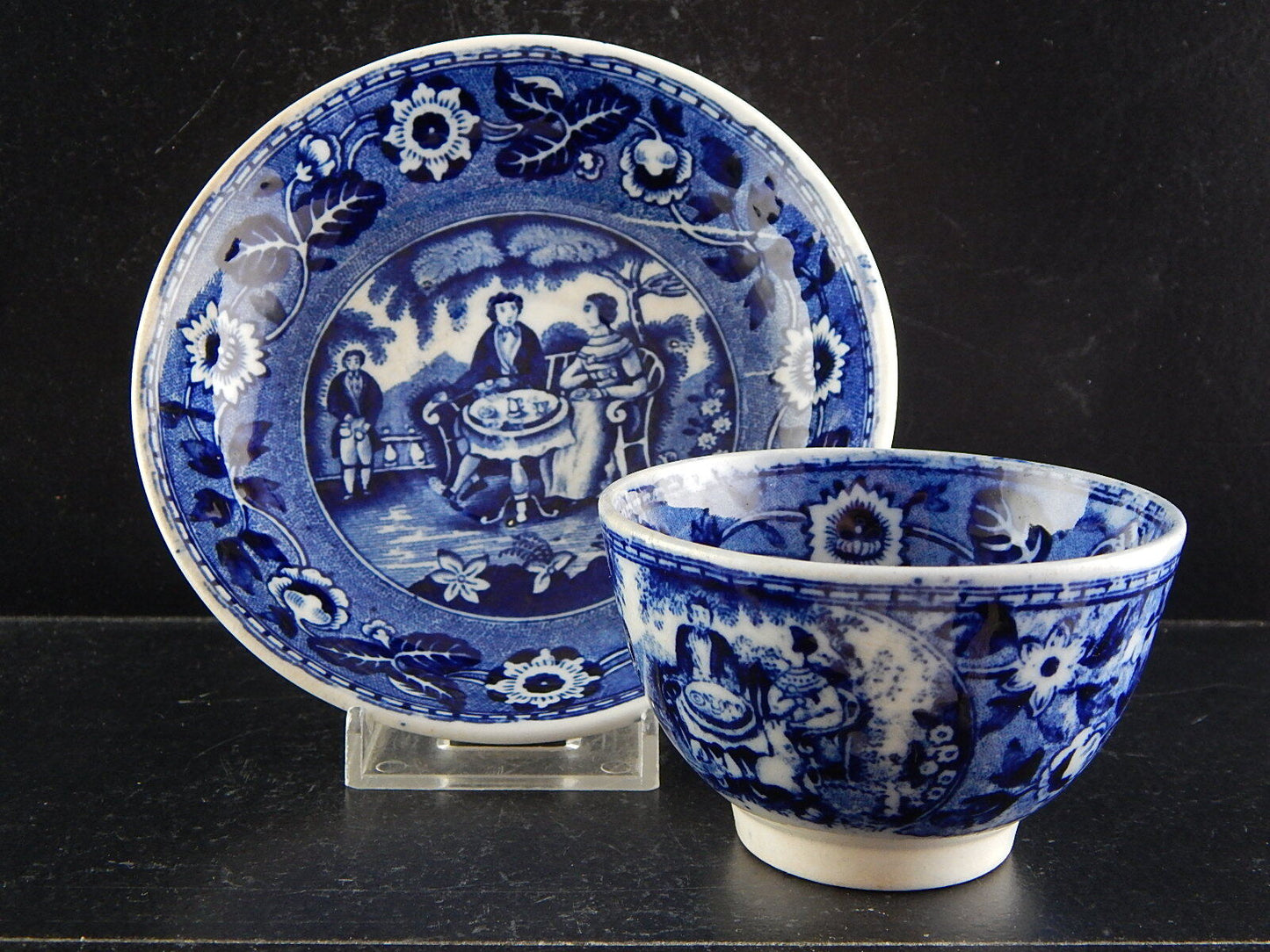 ANTICA TAZZA TE' CON PIATTINO CERAMICA MAASTRICHT P REGOUT TEA DRINKER META' 800