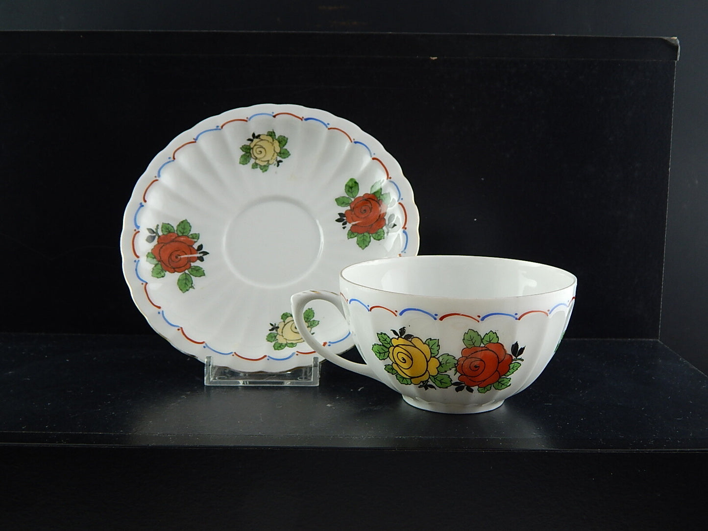 ANTICO SET TRIO TAZZA TÈ 2 PIATTI PORCELLANA WÜRTTEMBERG BAUER & PFEIFFER