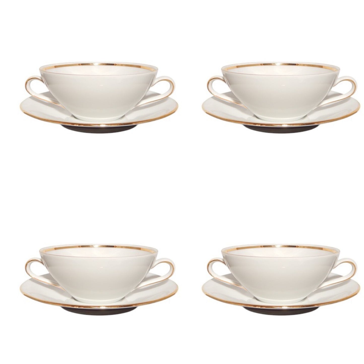 ANTICO SERVIZIO 4 TAZZE BRODO STILE IMPERO PORCELLANA E ORO BAVARIA SELTMANN W.