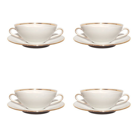 ANTICO SERVIZIO 4 TAZZE BRODO STILE IMPERO PORCELLANA E ORO BAVARIA SELTMANN W.