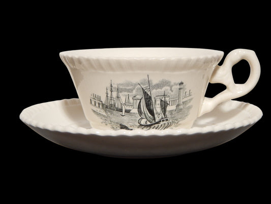 ANTICA RARA TAZZA TE' INGLESE SEMI PORCELLANA COPELAND SPODE PAESAGGIO MARINO