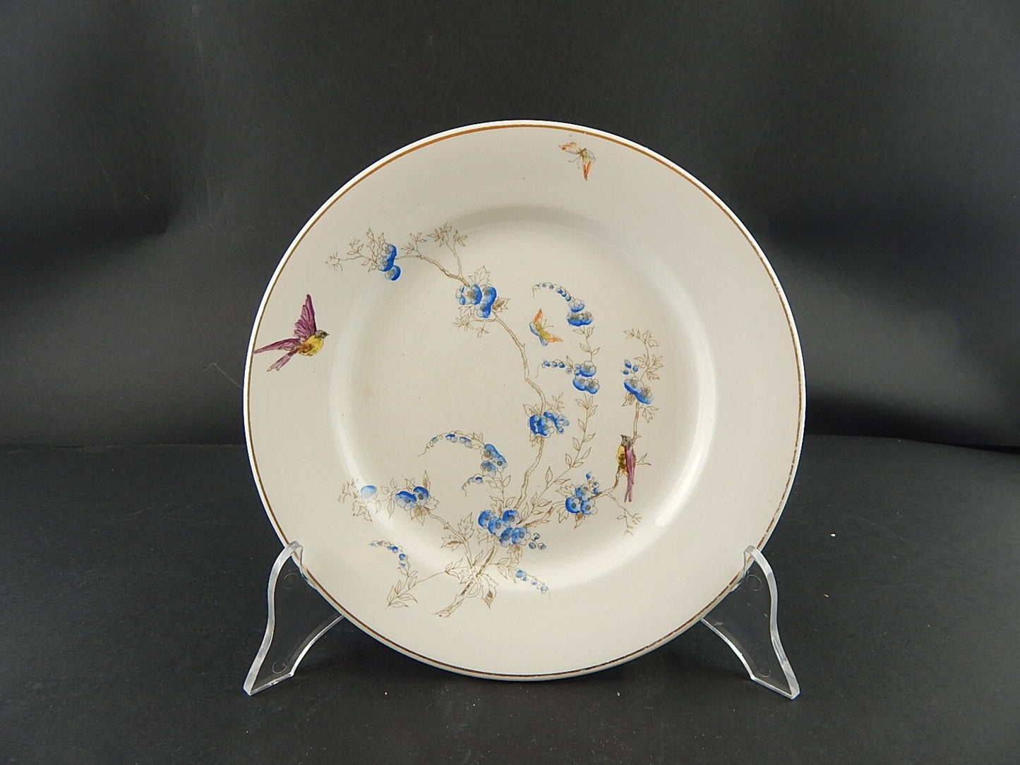 ANTICO PIATTO PIANO CERAMICA RICHARD MILANO FIORI FARFALLE UCCELLINI A758
