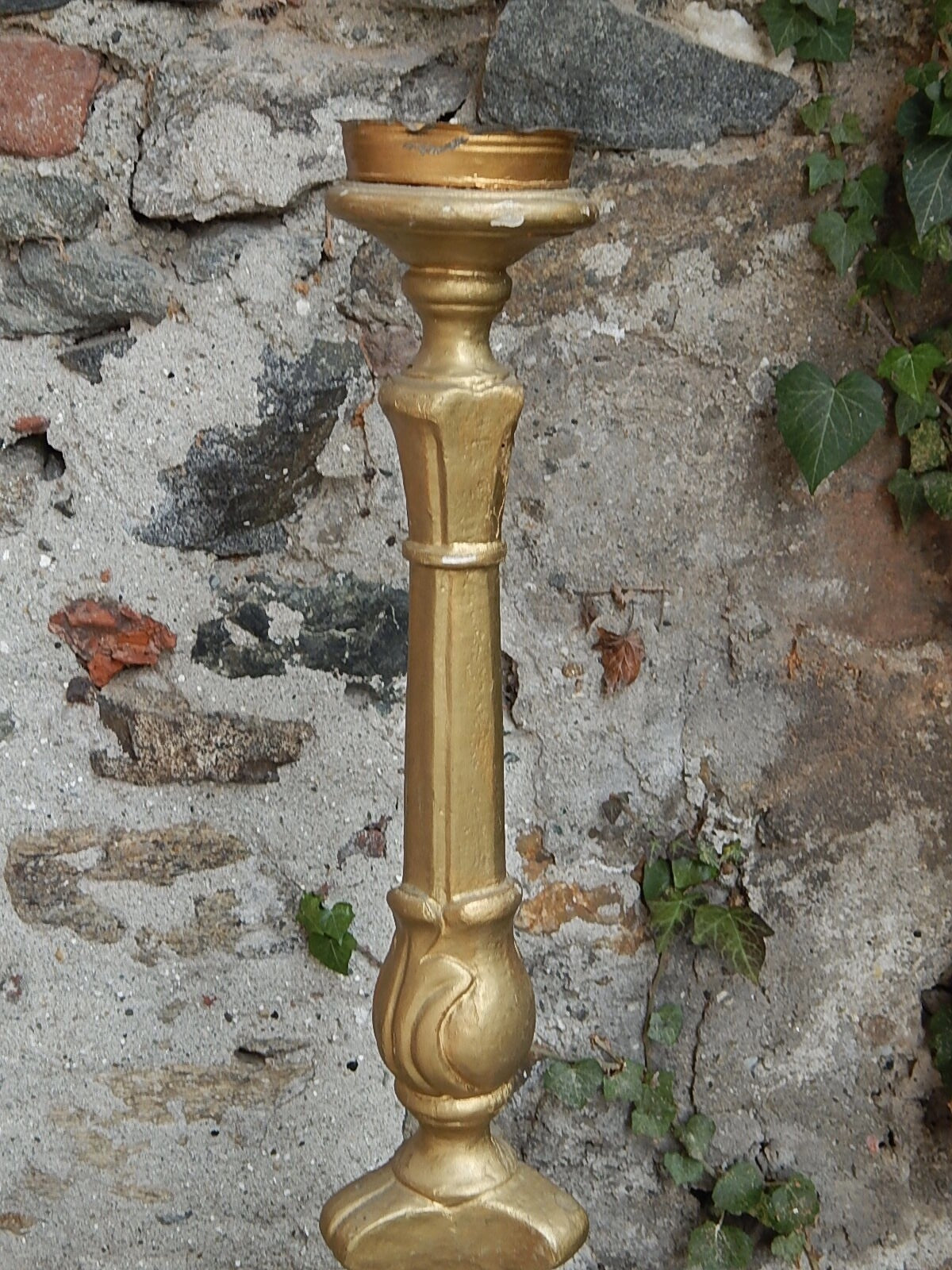 ANTICO ARTE SACRA CANDELABRO CANDELIERE TORCIERA LEGNO SCOLPITO DORATO XIX SEC