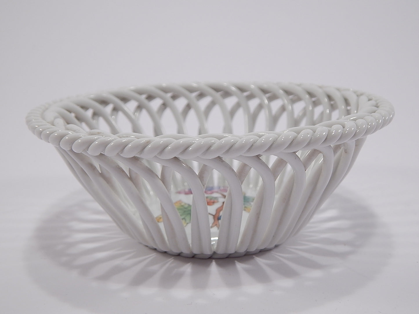 PORCELLANA HEREND ORIGINALE CESTINO TRAFORATO DECORO VICTORIA DIPINTO A MANO