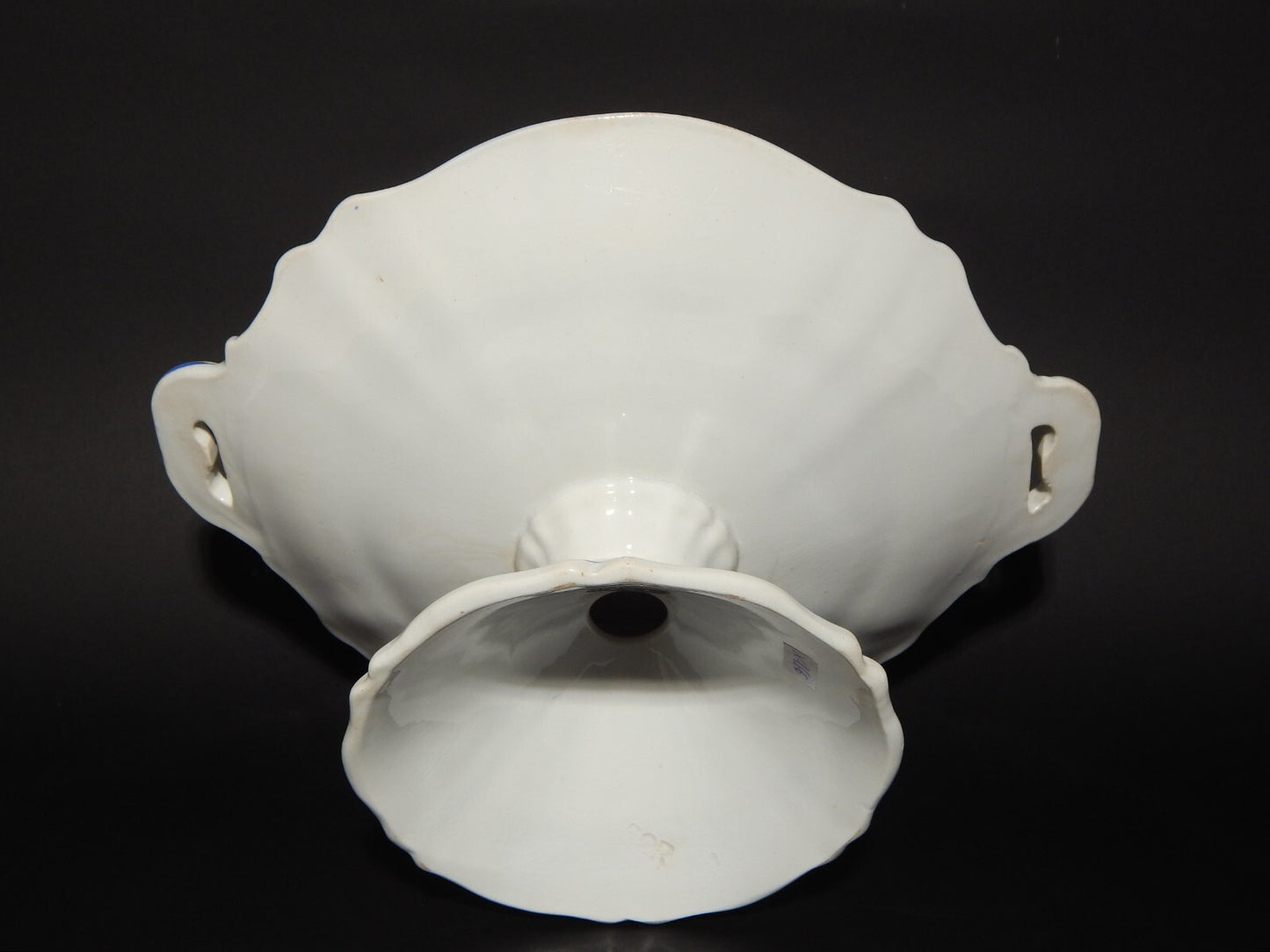 ANTICA ALZATA FRUTTIERA CENTROTAVOLA CERAMICA BIANCA BLU RICHARD MILANO FINE'800