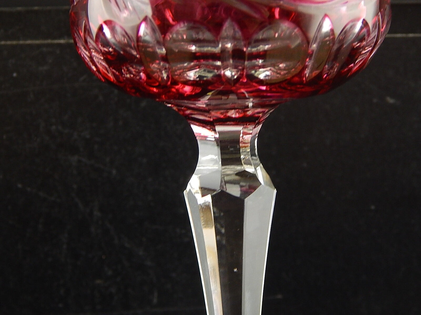 PREZIOSO VINTAGE BICCHIERE CALICE CRISTALLO BOEMIA MOLATO ROSSO RUBINO