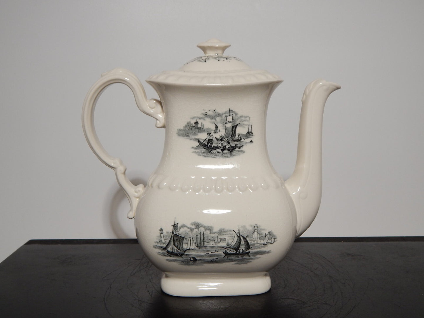 ANTICA RARA CAFFETTIERA INGLESE SEMI PORCELLANA COPELAND SPODE PAESAGGIO MARINO