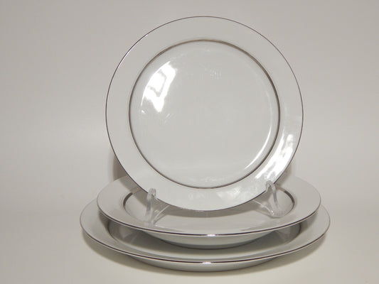 VINTAGE ELEGANTE SERVIZIO 18 PIATTI PORCELLANA BIANCA ARGENTO ESCHENBACH IMPERO