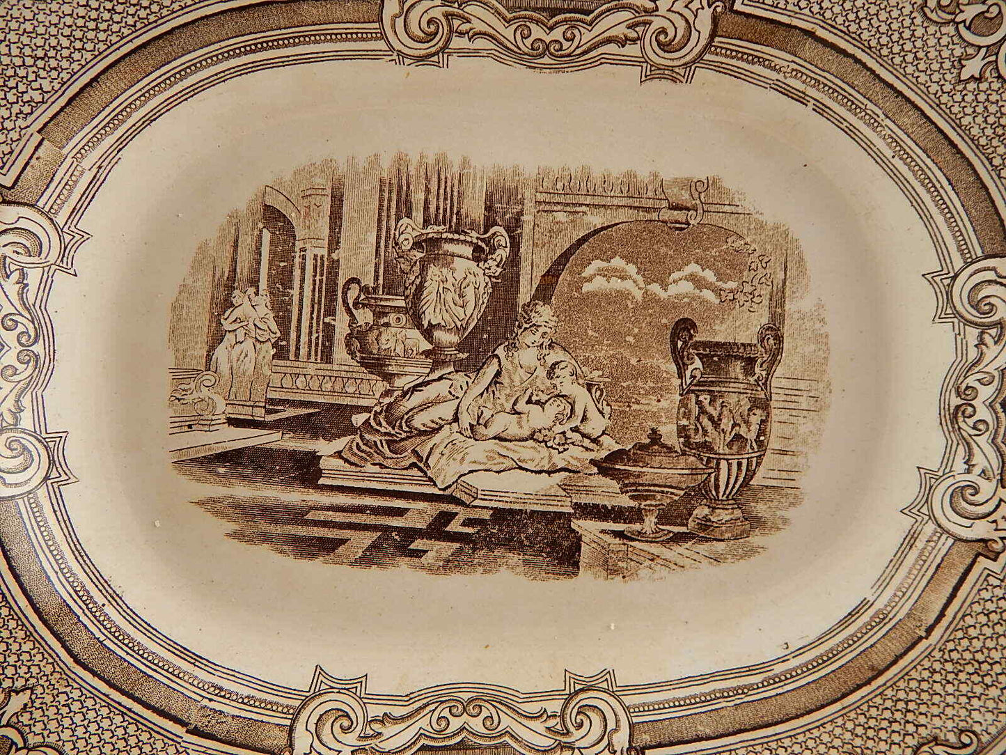 ANTICO PREZIOSO VASSOIO CERAMICA PRIMAVESI & SONS SWANSEA DECORO NEOCLASSICO