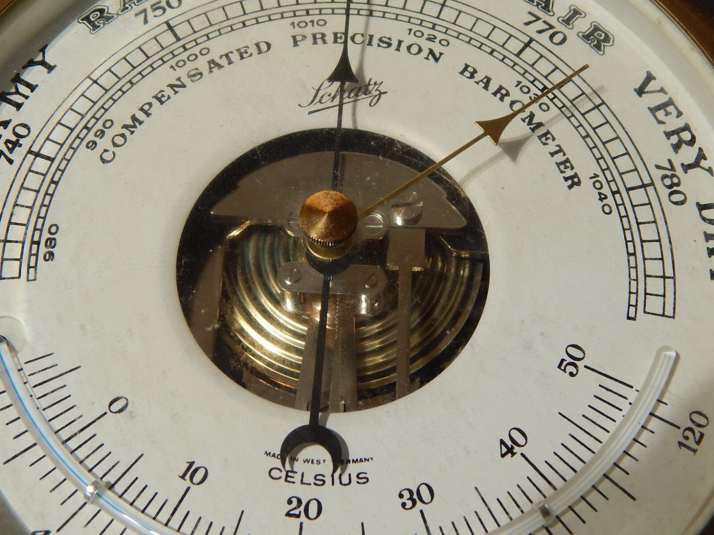 VINTAGE BAROMETRO ANEROIDE ROYAL MARINER SCHATZ OTTONE E VETRO WEST GERMANY