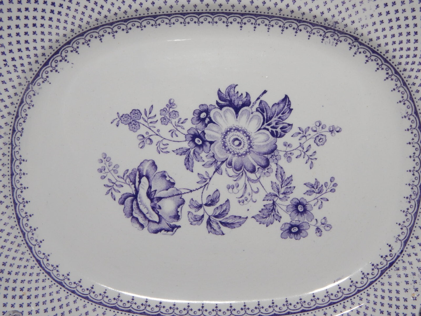 ANTICO RARO VASSOIO CERAMICA STAFFORDSHIRE PRIMAVESI 1860 ERMINE BORDER VIOLA #
