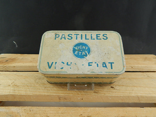 COLLEZIONE ANTICA RARA SCATOLA DI LATTA PUBBLICITARIA PASTILLES VICHY ETAT