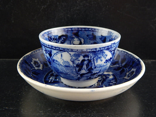 ANTICA TAZZA TE' CON PIATTINO CERAMICA MAASTRICHT P REGOUT TEA DRINKER META' 800