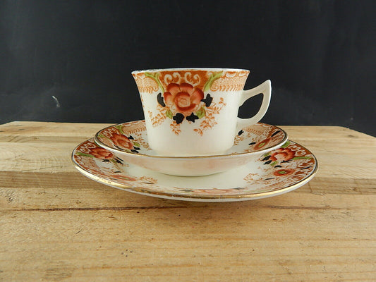 ANTICO PREZIOSO TRIO TAZZA TÈ 2 PIATTI PORCELLANA INGLESE EPOCA VITTORIANA #5919