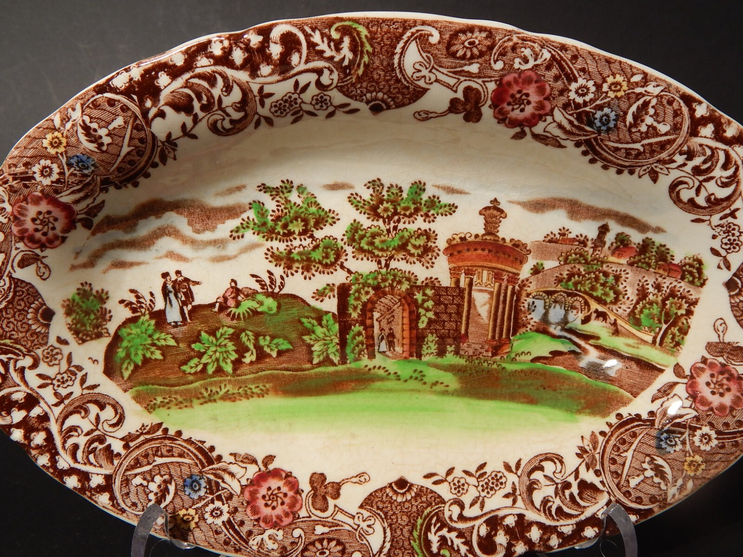 ANTICO VASSOIO RAVIERA SEMI PORCELLANA INGLESE W. R. MIDWINTER LANDSCAPE