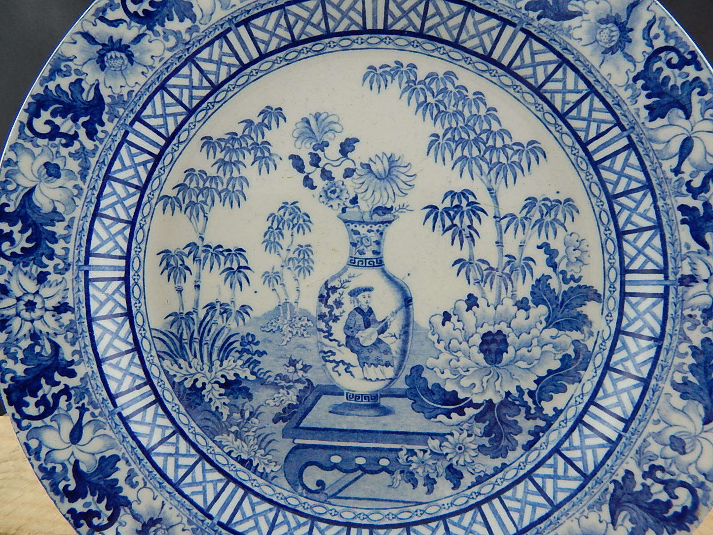 ANTICO AUTENTICO RARISSIMO PIATTO PORCELLANA WEDGWOOD DEL 1864 BLUE BAMBOO #5292