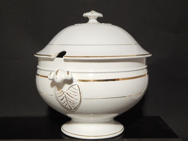 ANTICA RARA ZUPPIERA CERAMICA RICHARD MILANO FINE 800 BIANCO E ORO STILE IMPERO