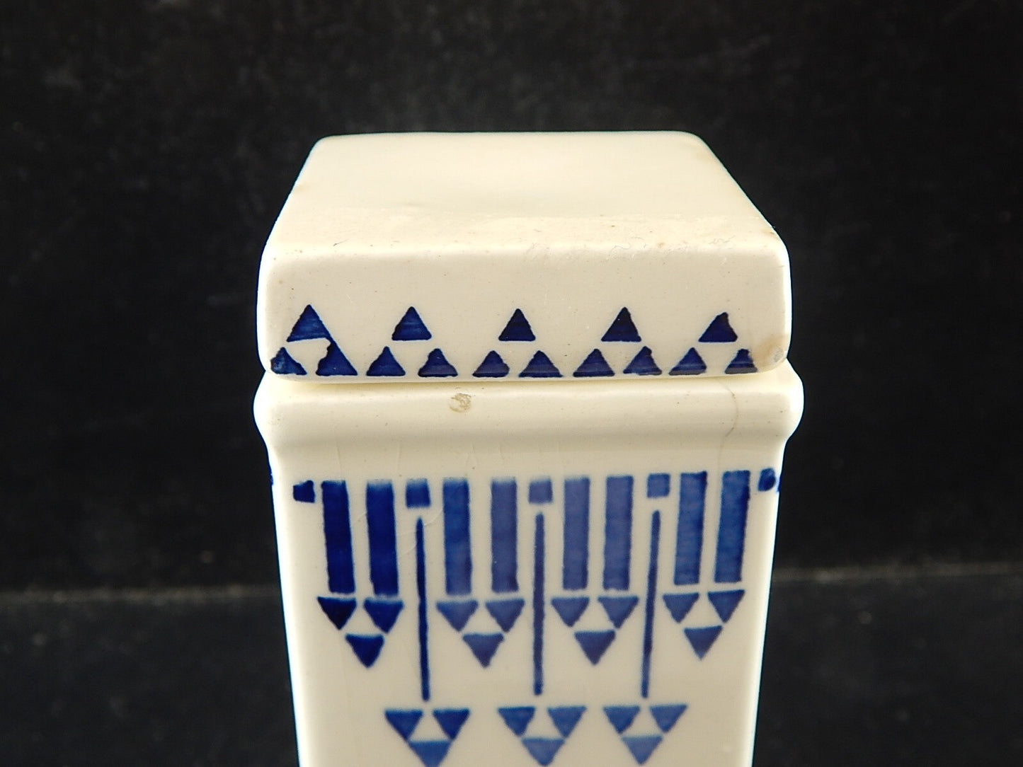 ANTICO BARATTOLO SPEZIE CERAMICA NOCE MOSCATA CUCINA ART DECO 1900 BIANCO BLU