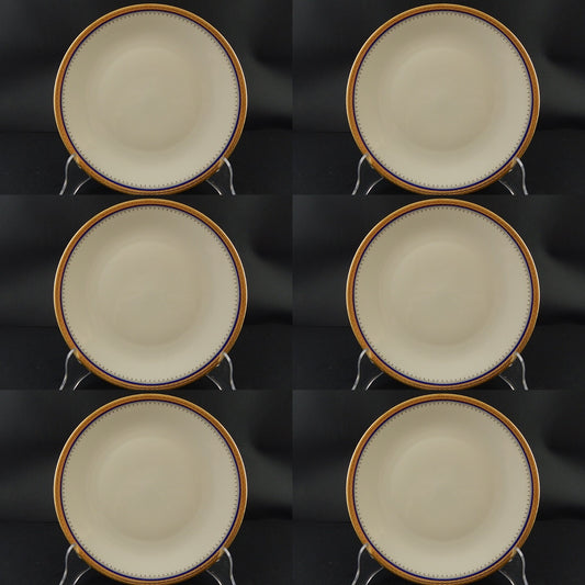 VINTAGE SERVIZIO 6 PIATTI PIANI PORCELLANA COLOR CREMA BLU ORO KRONESTER BAVARIA