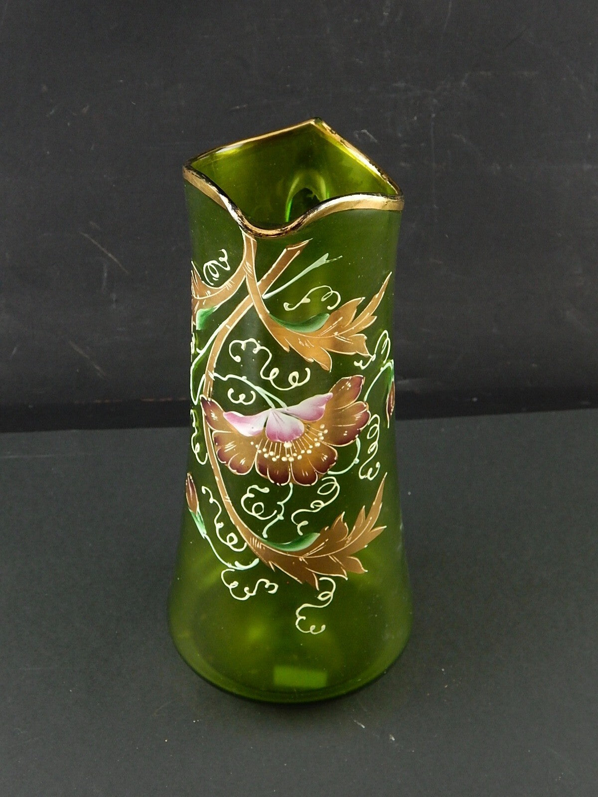 ANTICA PREZIOSA BROCCA CARAFFA VETRO SOFFIATO DI MURANO EPOCA LIBERTY DIPINTA