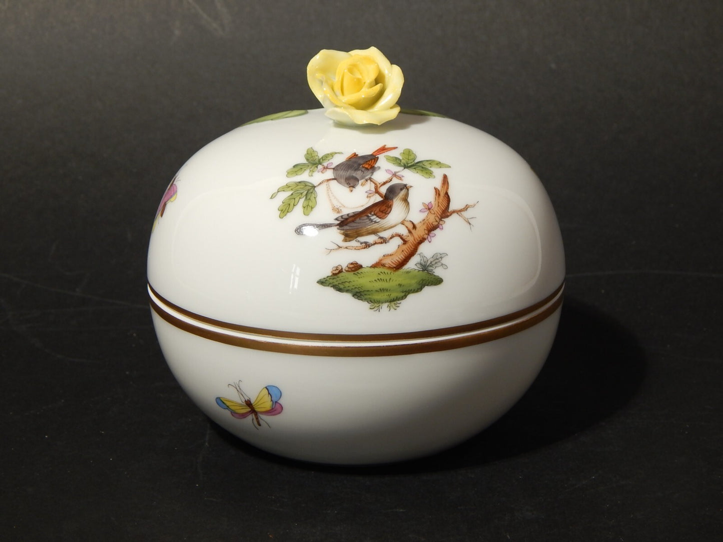 PORCELLANA HEREND COFANETTO BOMBONIERA PORCELLANA ROTHSCHILD ROSA GIALLA