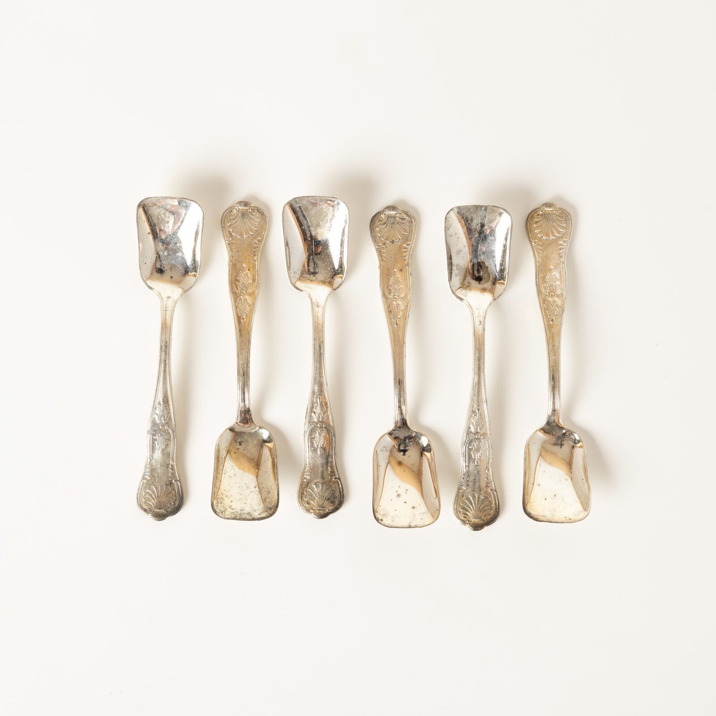 VINTAGE SET 6 CUCCHIAINI GELATO ARGENTATI ARG. 800 STILE ROCAILLE CONCHIGLIA