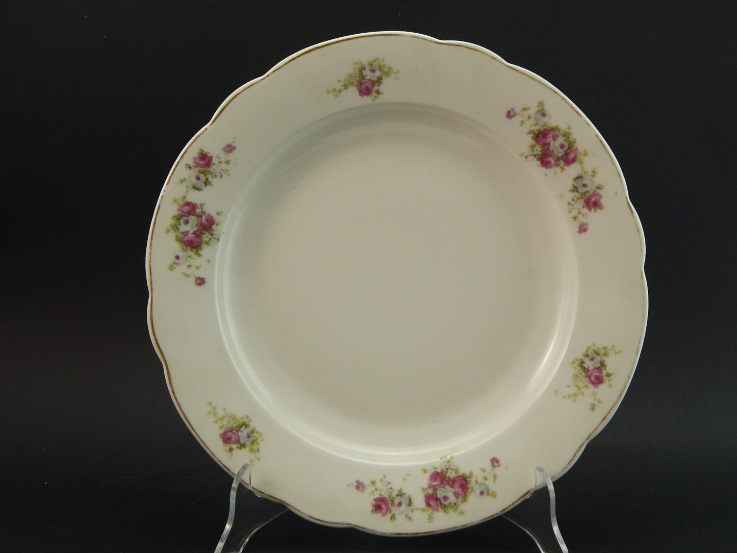 ANTICO LIMOGES VASSOIO ROTONDO PORCELLANA FINE 800 BOUQUET DI ROSE 31,5 CM
