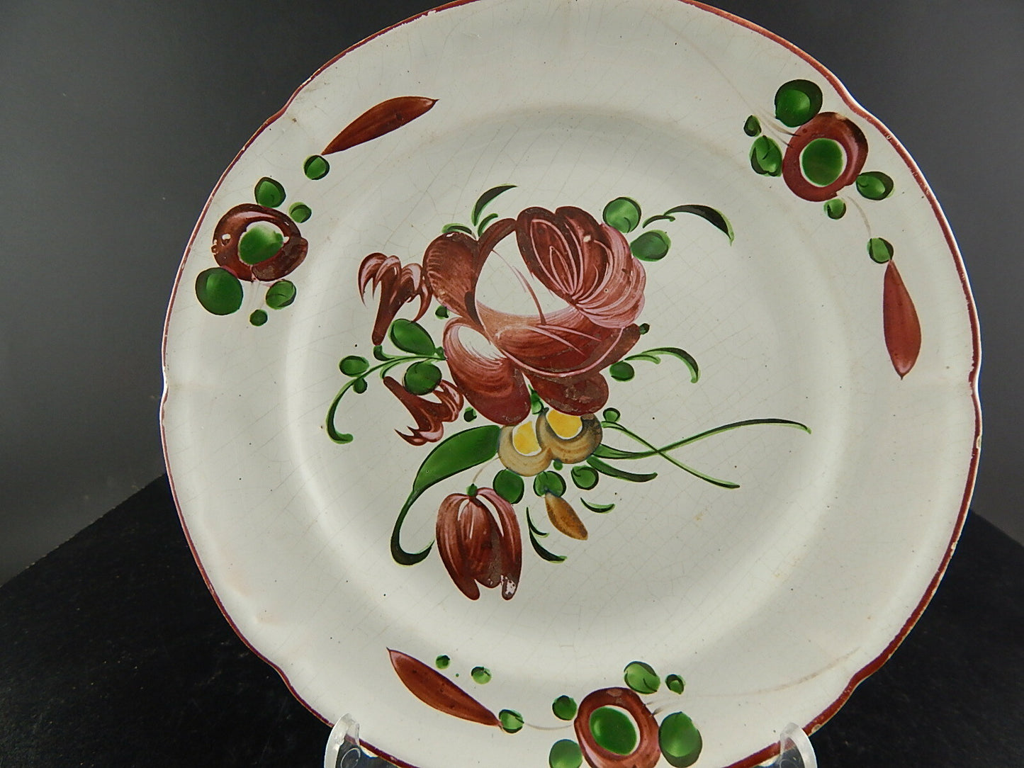 ANTICO 800 PIATTO CERAMICA MAIOLICA FIORI DIPINTI POLICROMI COLLEZIONE