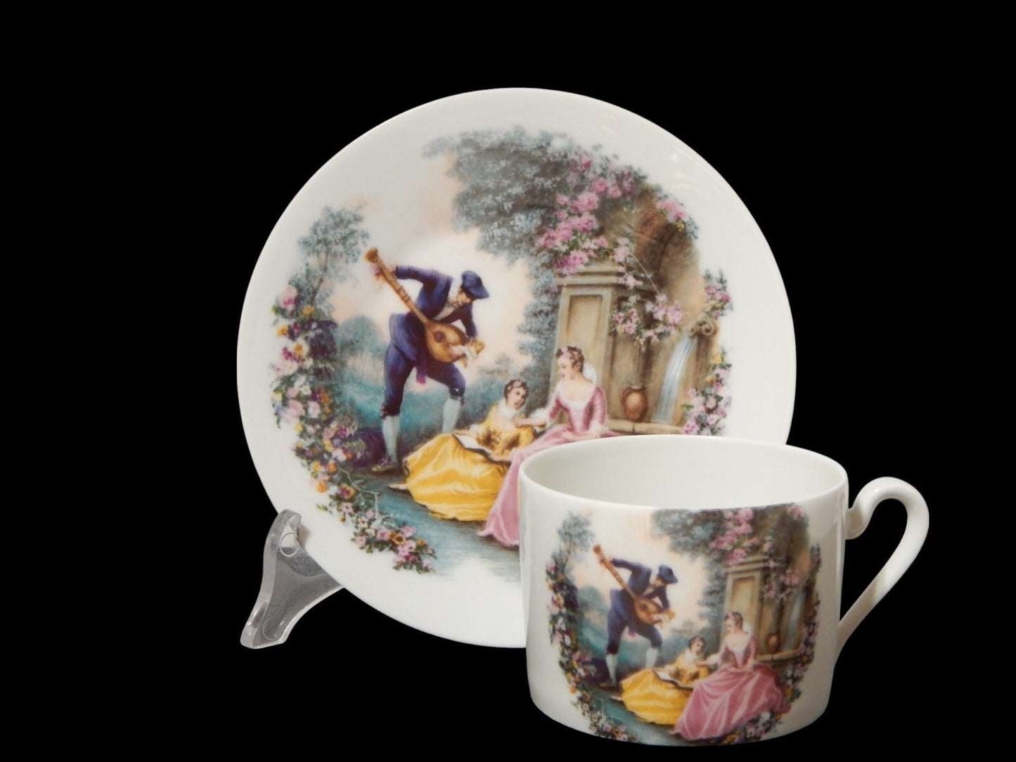 ANTICA PRIMA META' 900 LIMOGES TAZZA TE' PORCELLANA BIANCA SCENA GALANTE #1833