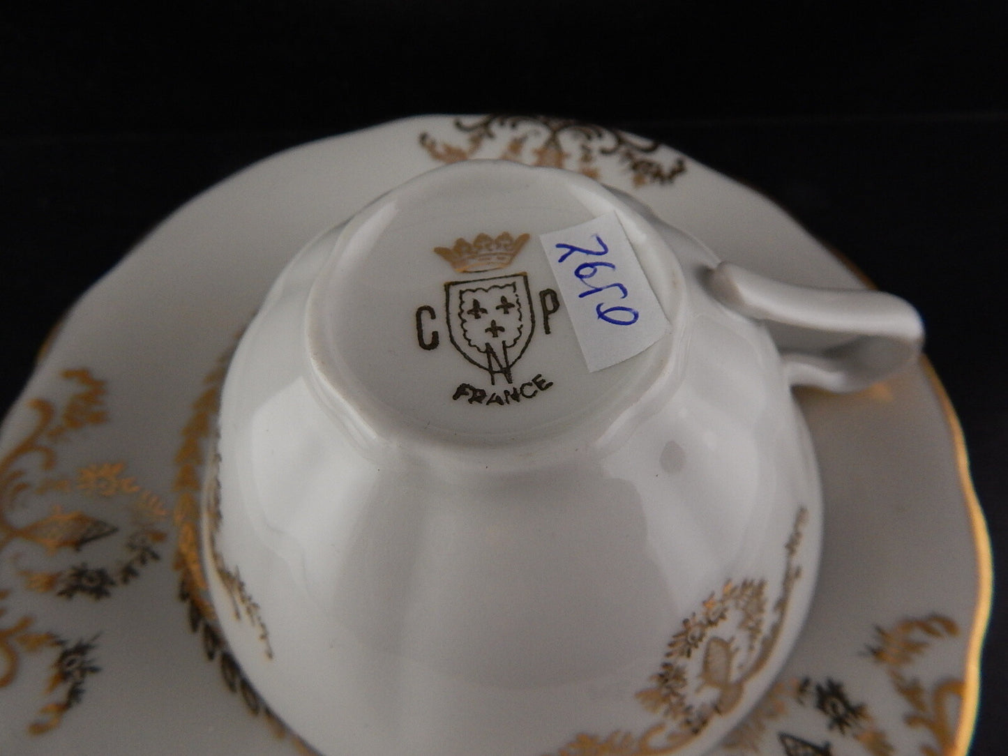 ANTICA TAZZA CAFFÈ PORCELLANA BIANCA ORO PORCELAINE COMPAGNIE LUXE NATIONALE