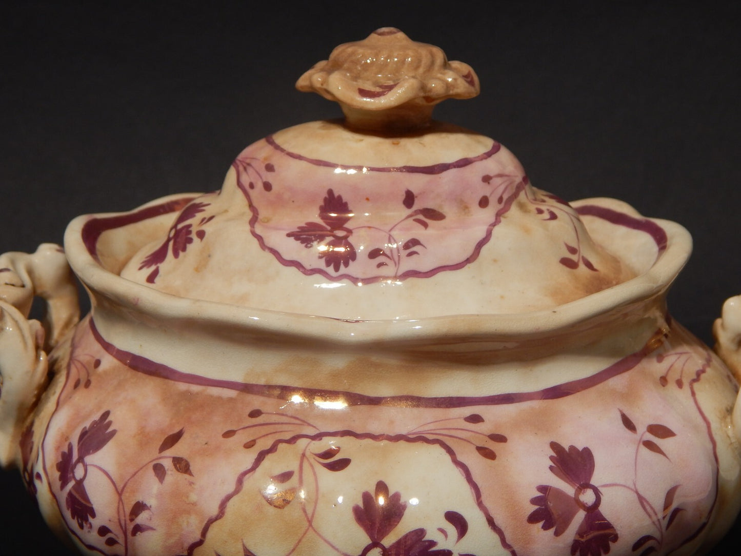 ANTICA GEORGIANA POTICHE PORCELLANA LUSTRO ROSA STAFFORDSHIRE PRIMA META' 1800