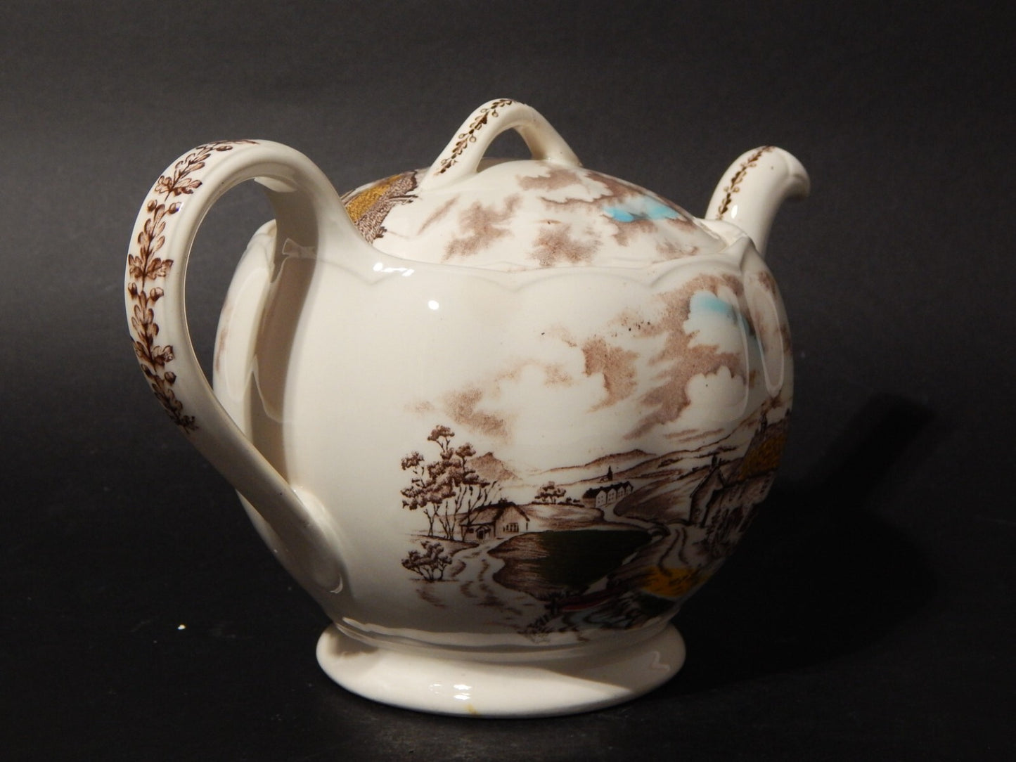 VINTAGE RARA TEIERA CERAMICA W. H. GRINDLEY STAMPA A MANO QUIET DAY