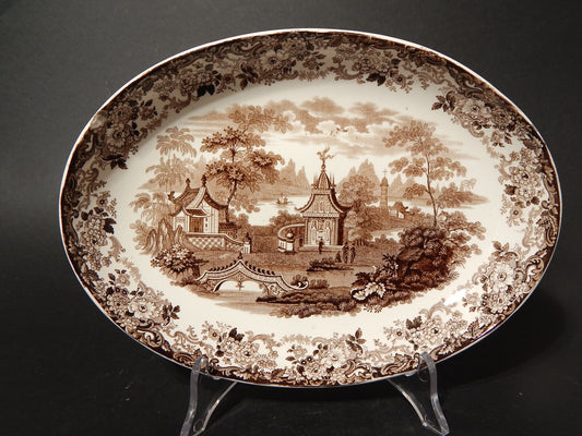 ANTICO VASSOIO OVALE VITTORIANO '800 PORCELLANA WEDGWOOD RARO DISEGNO ORIENTALE