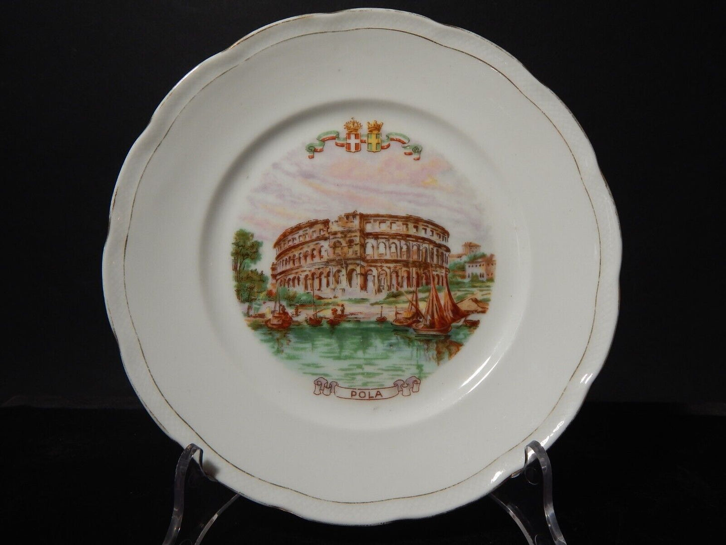 ANTICO PIATTO PORCELLANA GINORI CITTA' REDENTE POLA 1919 STEMMA REGNO ITALIA