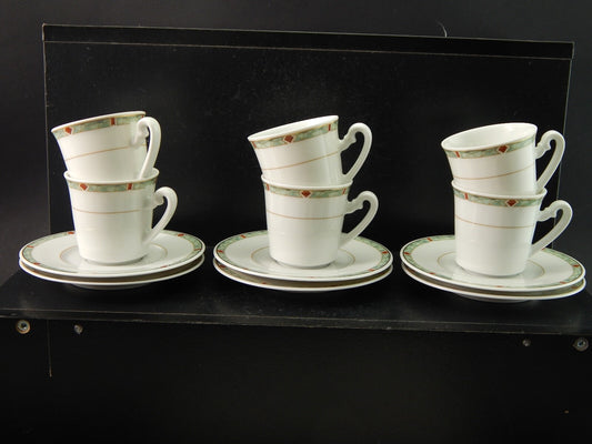 VINTAGE SERVIZIO 6 TAZZINE CAFFÈ PORCELLANA H W DESIGN BAVARIA STILE ART DECO