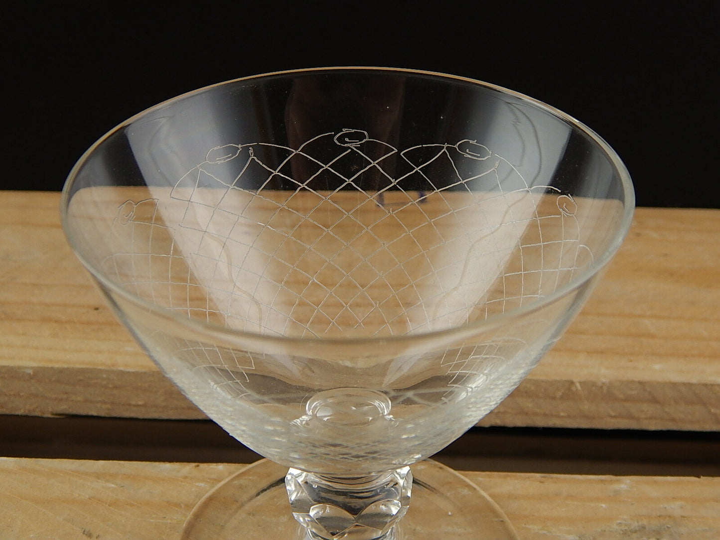 ANTICO BICCHIERE CALICE CRISTALLO INCISO PUNTA DIAMANTE ART DECO