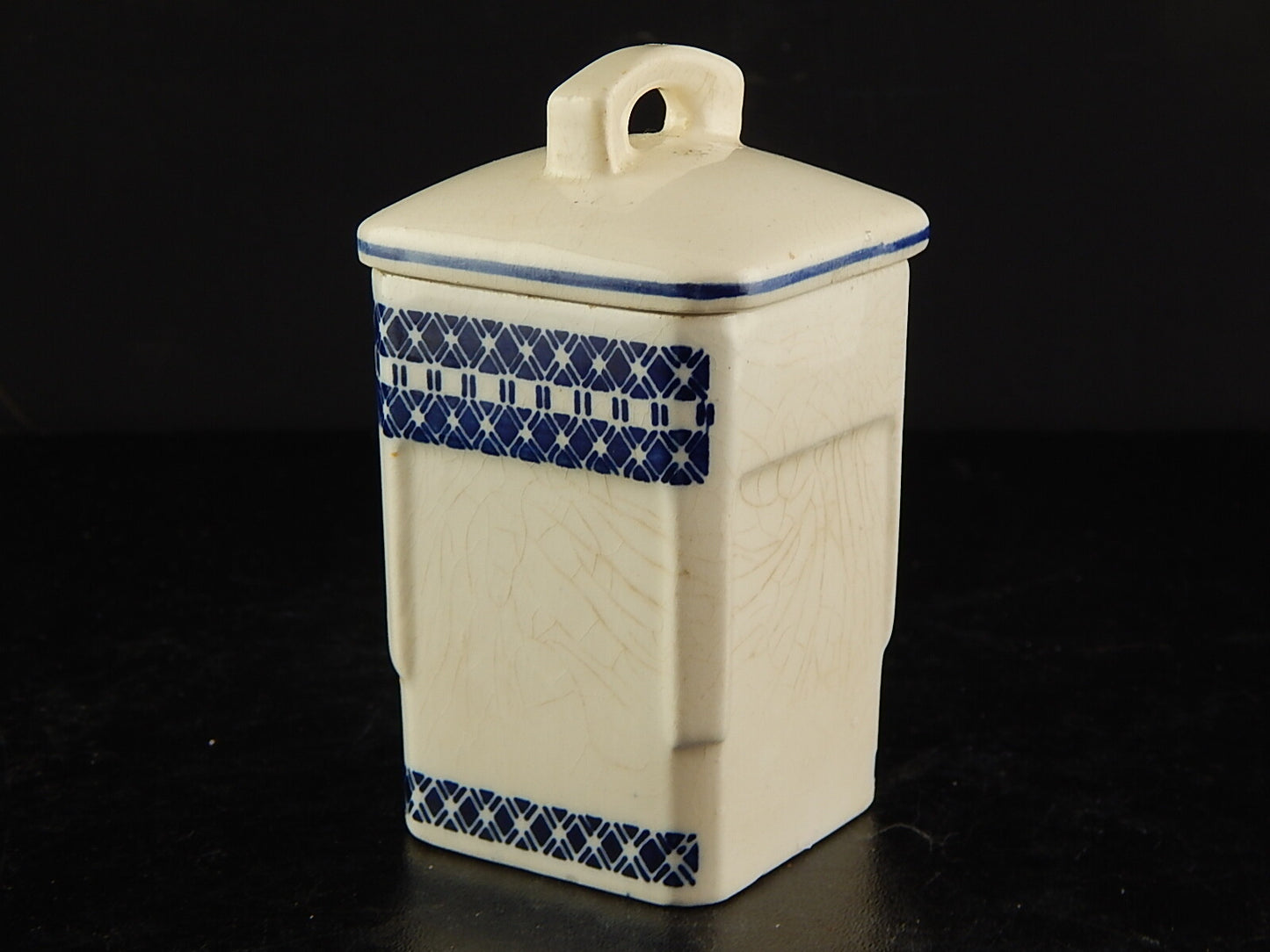 ANTICO BARATTOLO SPEZIE CERAMICA CUCINA ART DECO PRIMO 900 BIANCO BLU