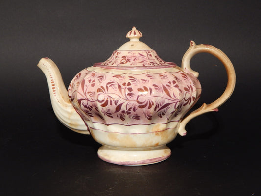 ANTICA GEORGIANA TEIERA PORCELLANA LUSTRO ROSA STAFFORDSHIRE PRIMA META' 1800