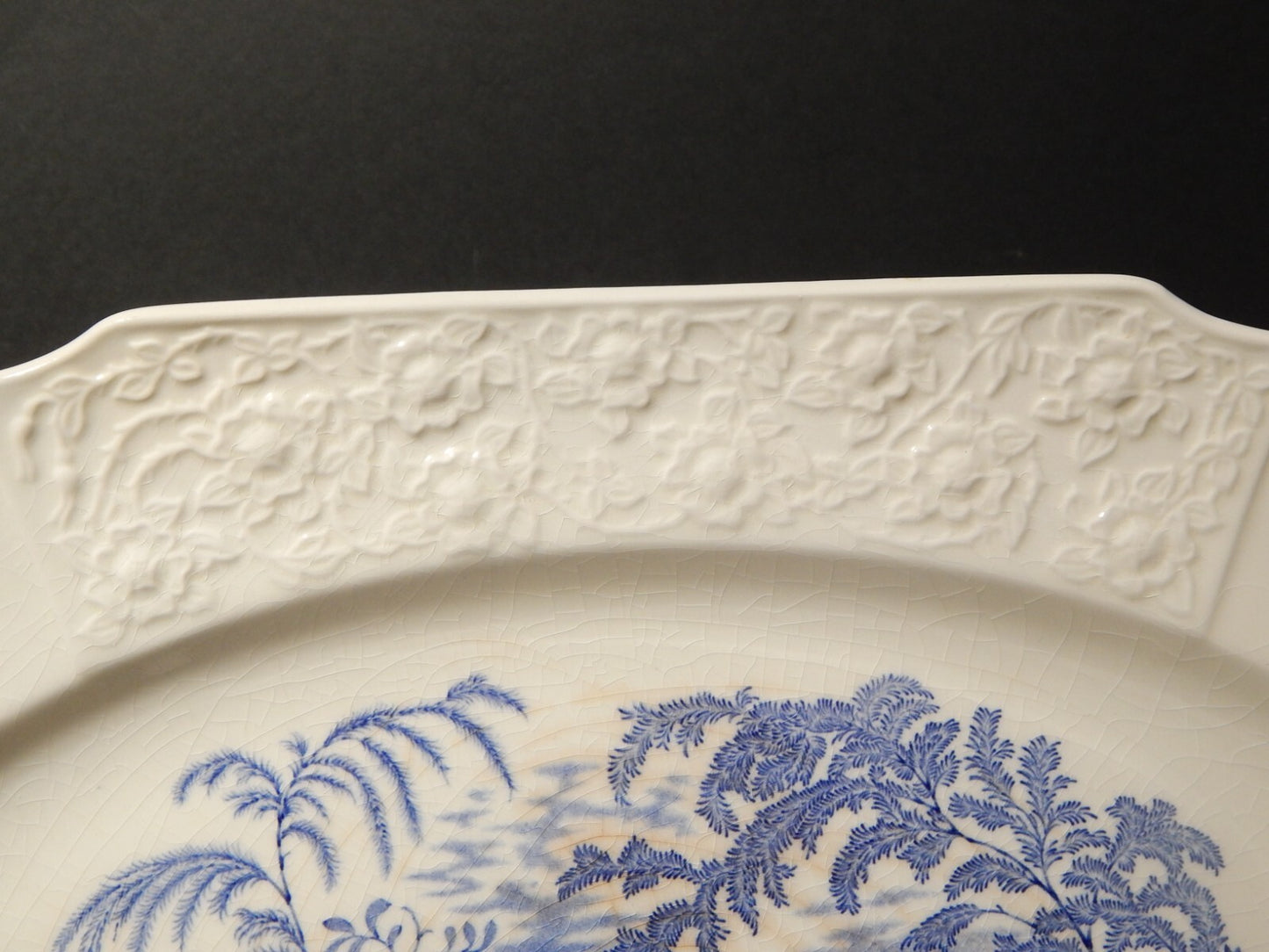 ANTICO GRANDE VASSOIO CERAMICA MYOTT SON STAFFORDSHIRE ENGLAND BANFF BIANCO BLU