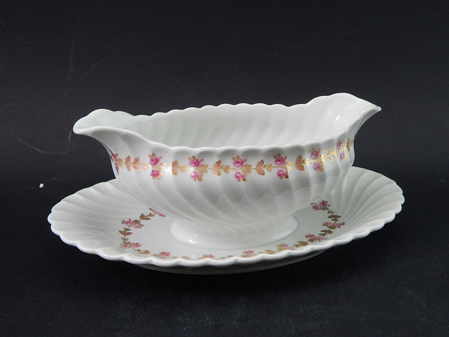 VINTAGE ELEGANTE SALSIERA PORCELLANA BIANCA FIORELLINI LIMOGES HAVILAND
