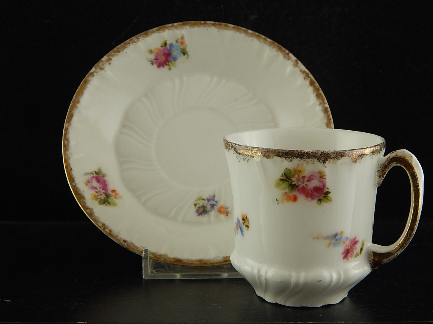 ANTICO SET TAZZA PIATTO PORCELLANA LIMOGES ART NOUVEAU LIBERTY DIPINTA MANO