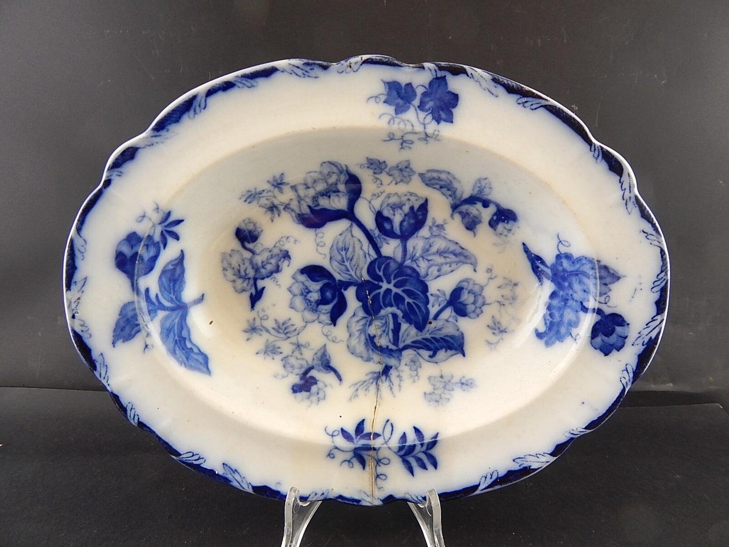 ANTICO VASSOIO NINFEE CERAMICA RICHARD MILANO FINE 800 FLOW BLUE WATER NYMPH