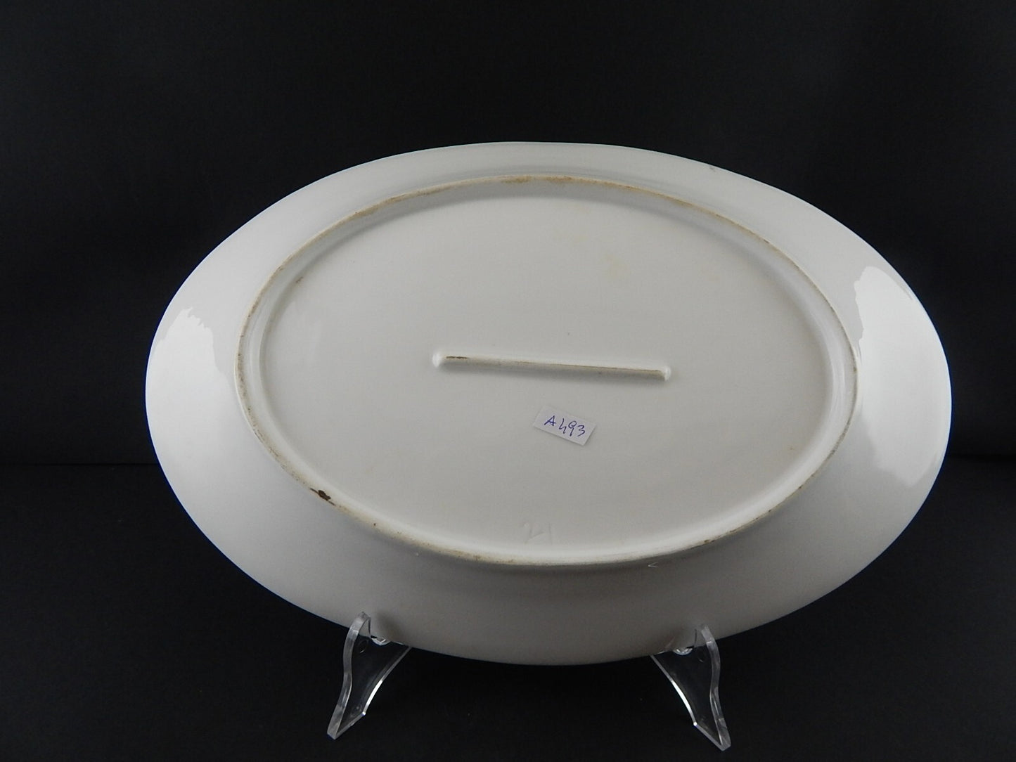 ANTICO PIATTO VASSOIO OVALE PORCELLANA PARIGI BIANCA BLU ORO NAPOLEONE III