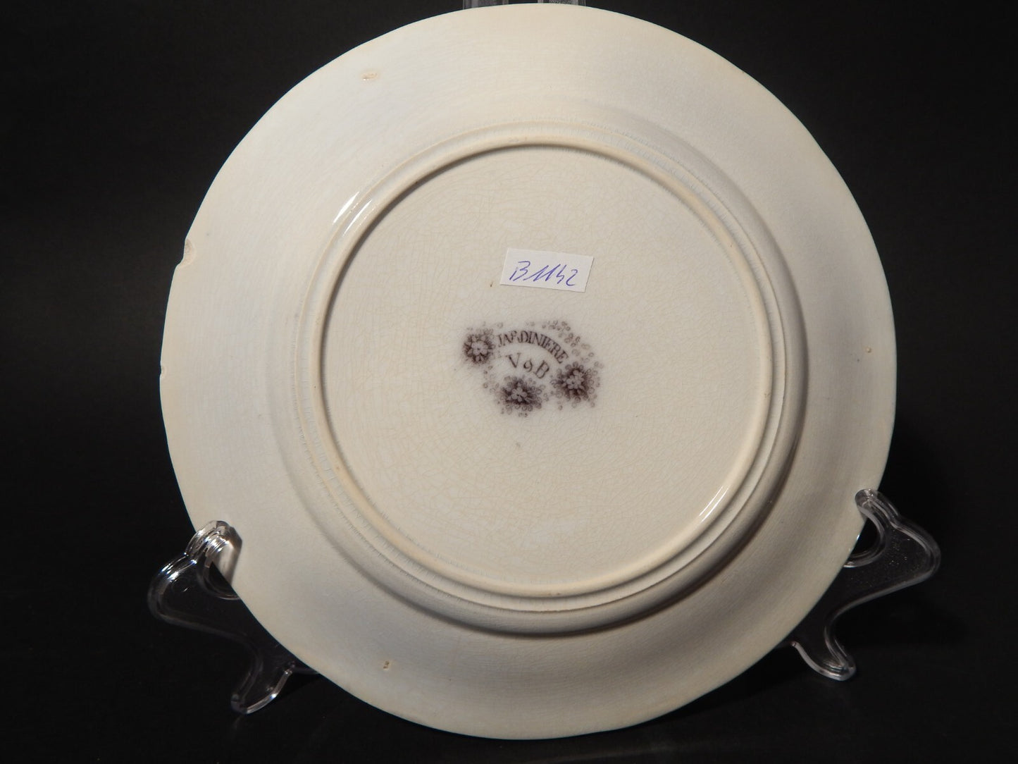 ANTICO PIATTO CERAMICA DISEGNO JARDINIERE VILLEROY & BOCH FINE '800 difetto 1142