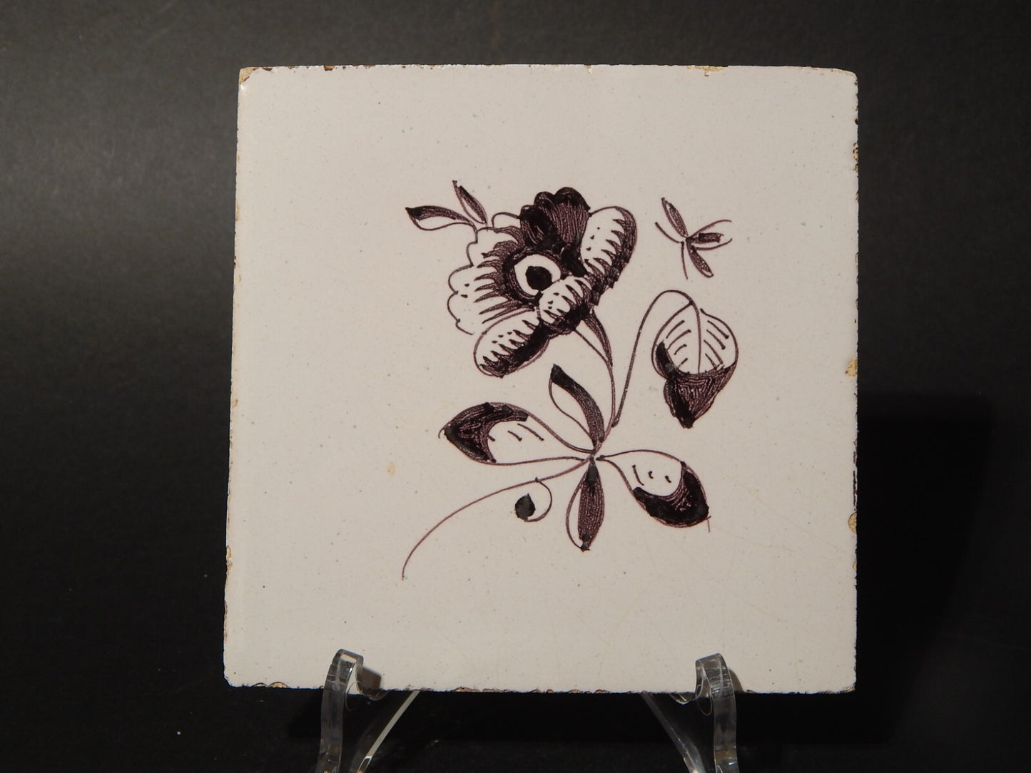 ANTICA PIASTRELLA MATTONELLA CERAMICA DELFT DEL 1700 DECORO AL MANGANESE (781)