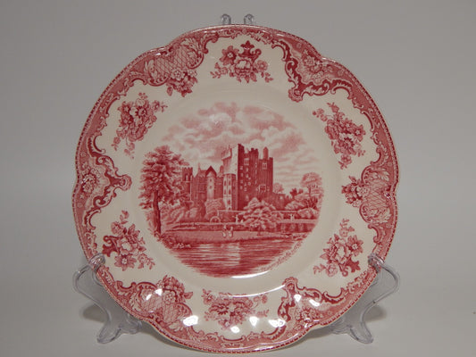 VINTAGE JOHNSON BROS OLD BRITAIN CASTLE PIATTO PIANO PORCELLANA ROSSO cm 25,5