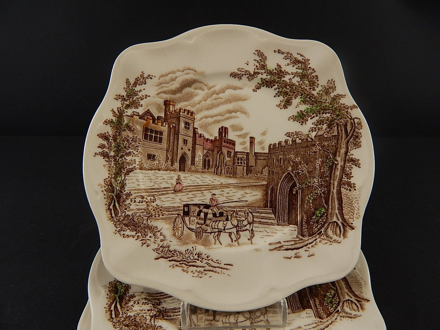 ANTICO SET 5 PIATTI SEMI PORCELLANA STAMPA A MANO HADDON HALL JOHNSONS BROS