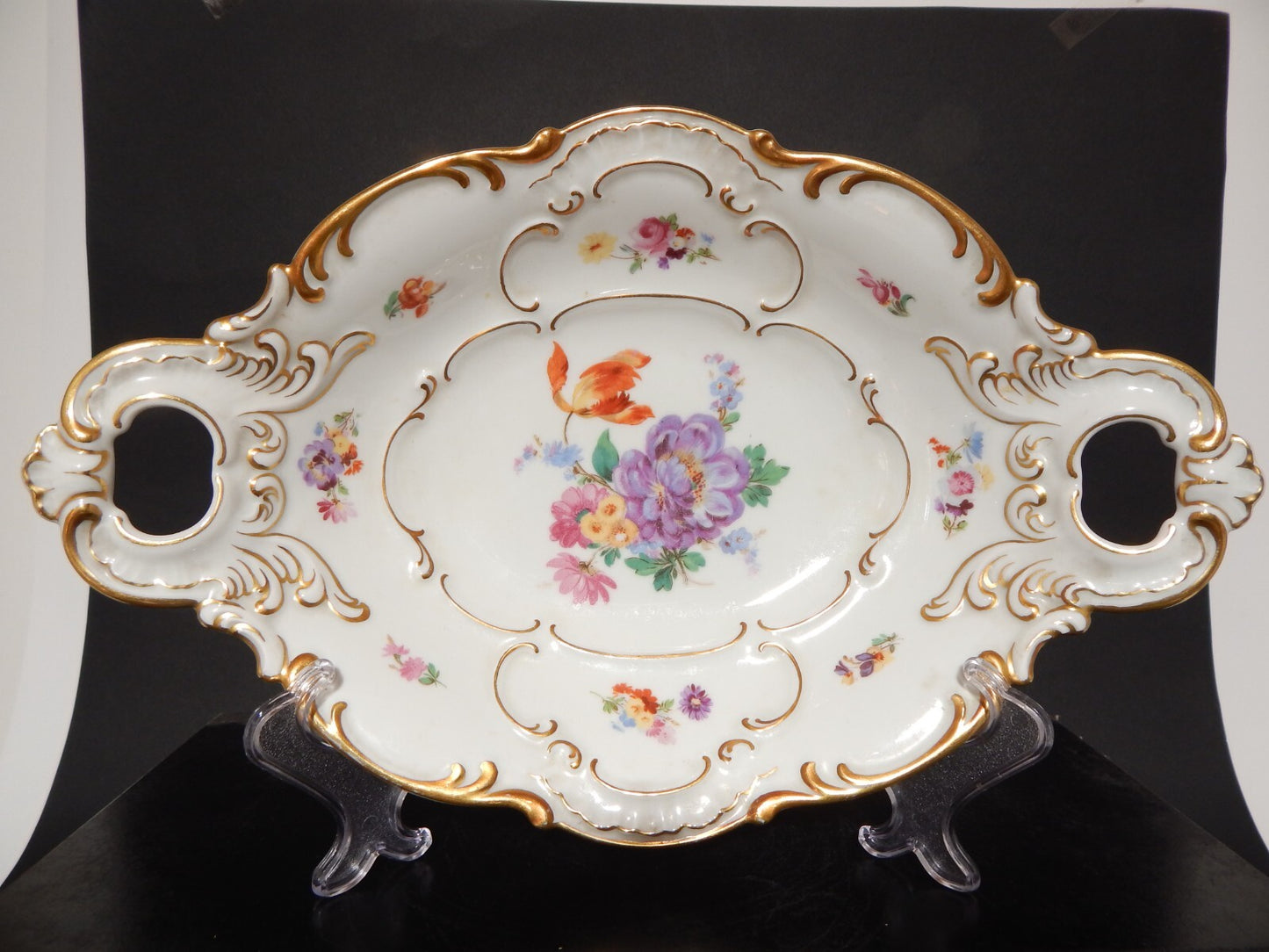 VINTAGE PREZIOSO CENTROTAVOLA PORCELLANA HUTSCHENREUTHER BAVARIA STILE ROCAILLE